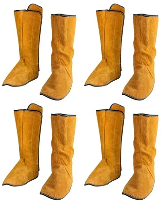 QWORK 4 Pairs Fireproof Shoe Leg Cover Leather for Welding Welder Work