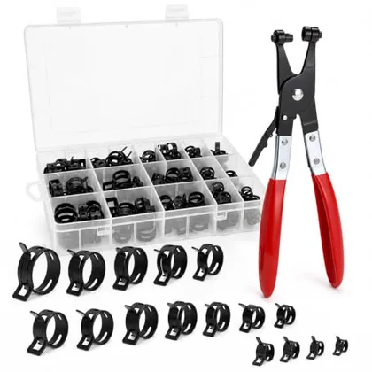 QWORK 130Pcs Spring Hose Clamp Assortment Kit 6-25mm