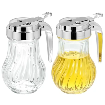 QWORK Syrup Dispenser Honey Pot - 8 oz 2 Pack Transparent Glass