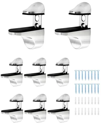 QWORK Adjustable Zinc Alloy Glass Shelf Brackets 8 Pack - Stable Support