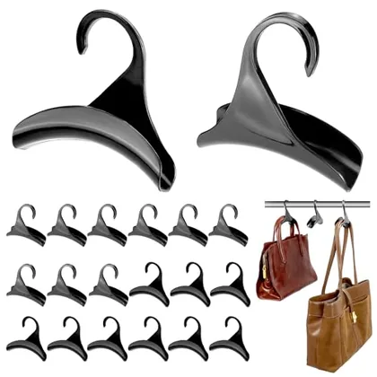 QWORK 20-Pack Black Acrylic Purse Hanger Hooks - Compact Closet