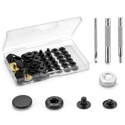 QWORK 17mm Leather Snap Fasteners Kit - 12 Set Brass Metal Buttons