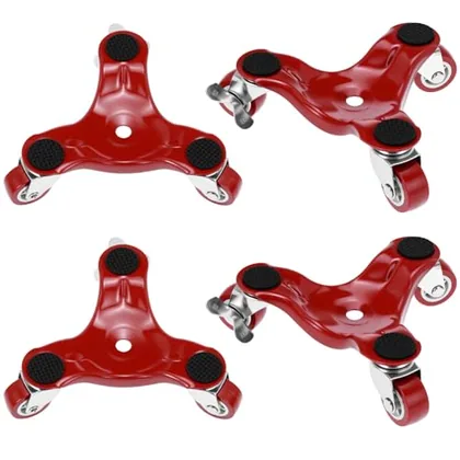 QWORK 4 Pack Steel Triangular Furniture Dolly with Brake