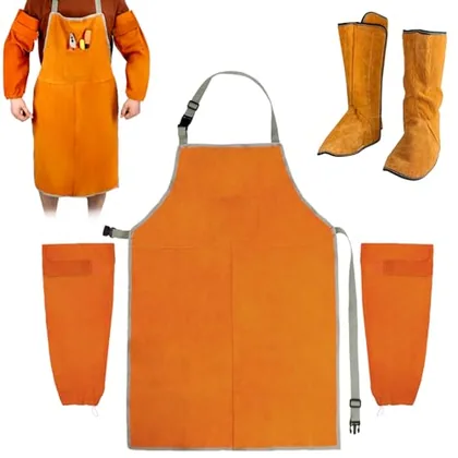 QWORK Leather Welding Apron & Sleeves & Fireproof Shoe Leg Cover