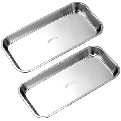 QWORK Small 304 Stainless Steel Vanity Tray 8.5 x 4 Inch