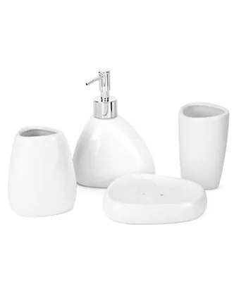 QWORK Elegant White Ceramic Bathroom Accessory Set - Modern