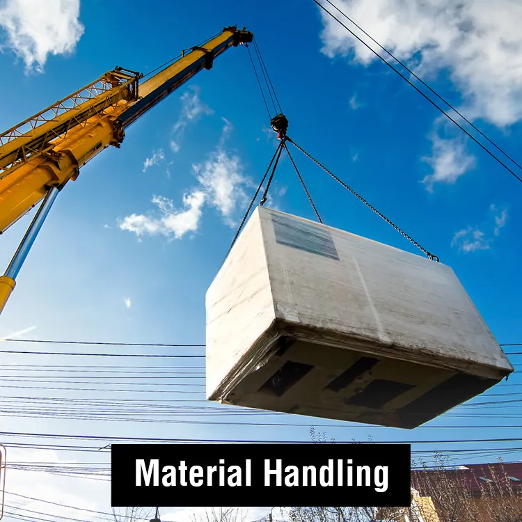 A crane lifting a load on a site: our material handling range