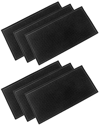 QWORK 12 inx6 in Black Rubber Bar Mat - 6 Pack Non-Slip Drainage Pad for
