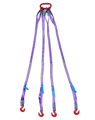 QWORK 5Ft Sling With 4 Legs Grab Hook and Adjuster