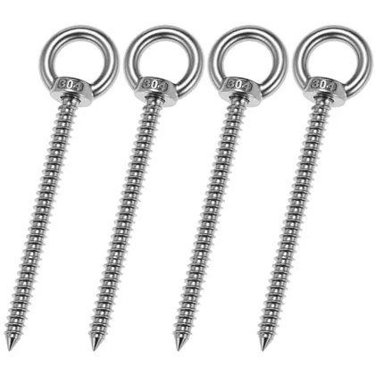 QWORK M8 x 4 Inch Heavy Duty Screw Eyes Hooks (4 Pieces) - 304 Stainless