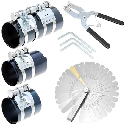 QWORK 8Pcs Piston Ring Compressor & Installation Tool Kit - 3 in