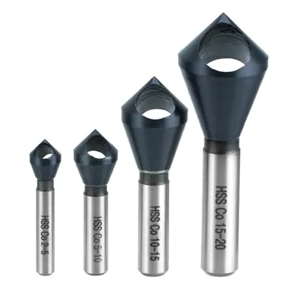 QWORK 4PCS Cobalt Single-End Countersink Chamfer Tool Set
