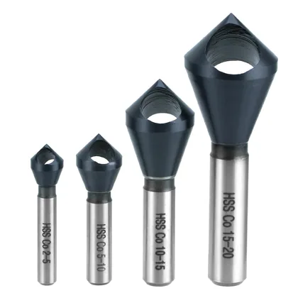 QWORK 4PCS Cobalt Single-End Countersink Chamfer Tool Set