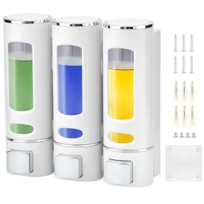QWORK 3 Compartment Wall Mounted Shower Dispenser