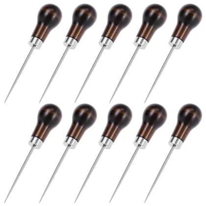 QWORK Wooden Handle Scratch Awls Set of 10 for Leather