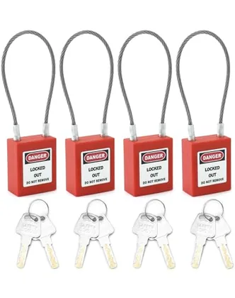 QWORK 4 Pack Lockout Tagout Steel Cable Locks with 8 Keys