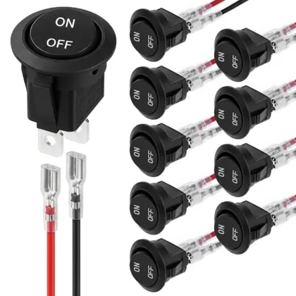 QWORK 10Pcs Round Rocker Switch 12V 20A DC