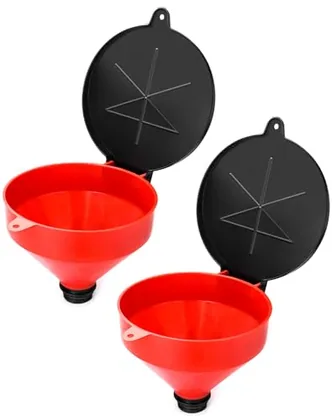 QWORK 4 Quart 2 in BSP Drum Funnel - 2 Pack Lockable Lid & Screen Filter