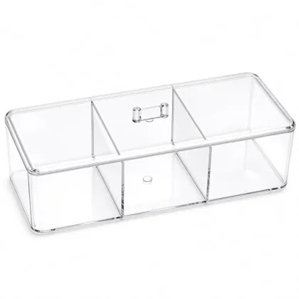 QWORK Clear Acrylic 3 Compartment Organizer with Lid - Dustproof