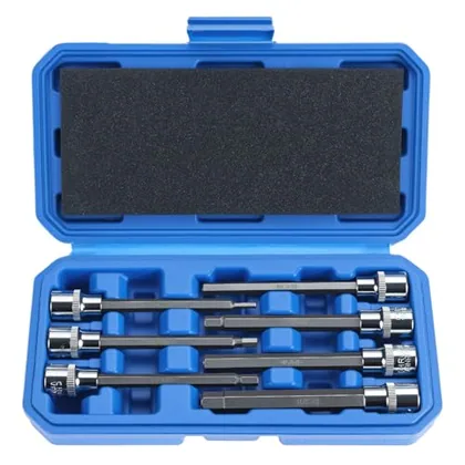 QWORK 7 Piece 3/8 in Extra Long Hex Socket Wrench Set 110mm - S2 Steel