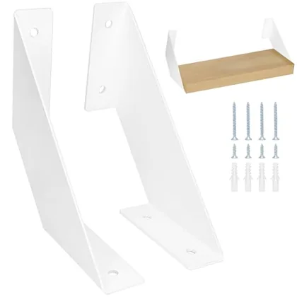 QWORK 2 Pack White Shelf Brackets - Heavy Duty Solid Iron Wall Shelf