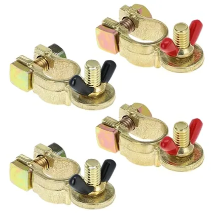 QWORK 2 Pairs Brass Battery Terminal Connectors