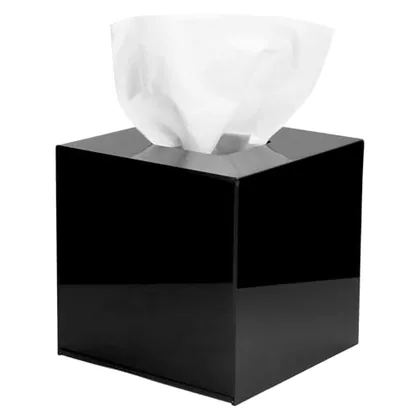 QWORK Modern Acrylic Tissue Box 14 x 14 x 14 cm - Black Square Tissue