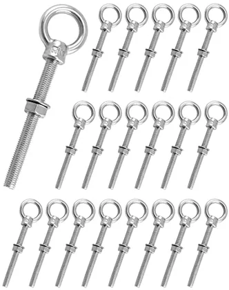 QWORK M10×100mm Stainless Steel Shoulder Eye Bolts - 20 Pack 3/8 in x 4