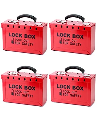 QWORK Lockout Tagout Group Lock Box - 4 Pack Steel Lockout Box with12