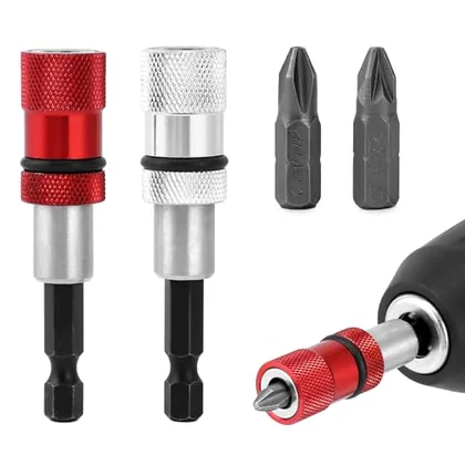 QWORK 2Pcs Magnetic Screw Depth Bit Holder 1/4 in Hex Shank for Drywall