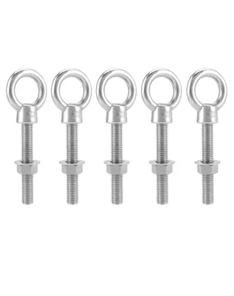 QWORK 5/8 in x 4 in Stainless Steel Shoulder Eye Bolts - 5 Pack Threaded