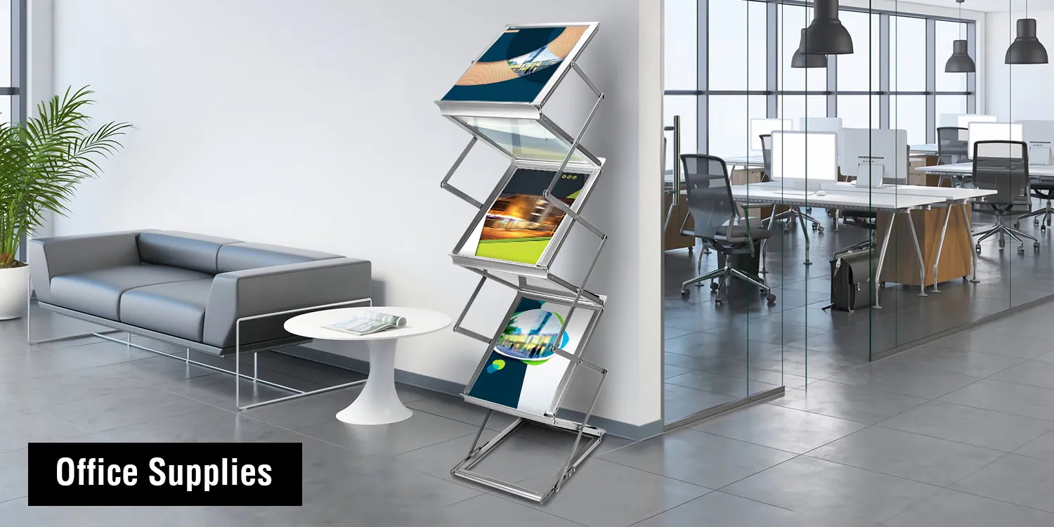 An office fitted out with literature stands and furniture