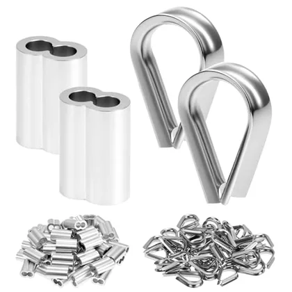 QWORK 50 Pack Aluminum Crimping Loop Sleeves for 1/4 Inch Wire Rope 6mm