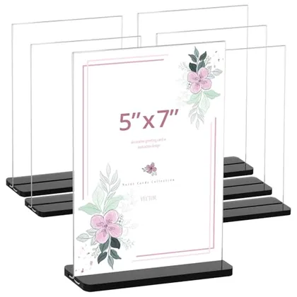 QWORK Acrylic Sign Holder 5x7 - 6 Pack Plastic Clear Table Vertical