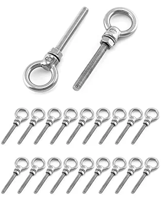 QWORK 1/4 in x 2 in Stainless Steel Shoulder Eye Bolts - 20 Pack for Wood
