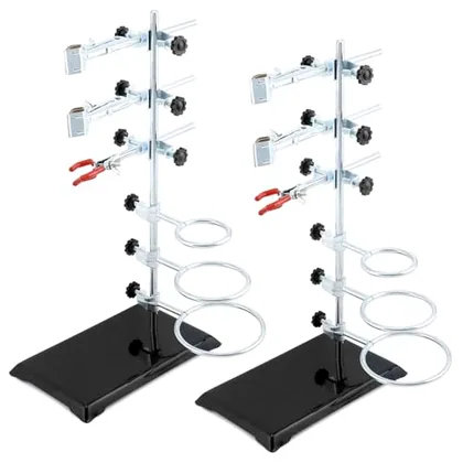QWORK Lab Support Stand Set - 2 Sets Adjustable Metal Clamp and Ring