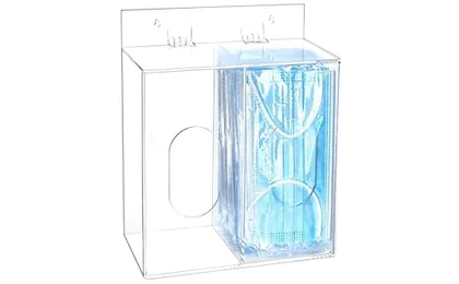 QWORK Clear Acrylic Mask and Glove Organizer - Dual Compartment